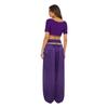 S-XXL Womens Belly Dance Outfit V Neck Short Sleeve Gold Trim Crop Top and Sequin Tassel Long Pants 2-piece Set for India Dance Folk Dance