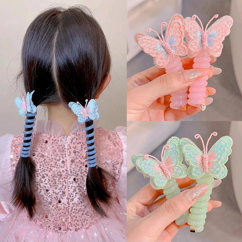 

Embroidered Bow Hair Ties for Kids - Korean Phone Cord Scrunchies, Girls Accessories