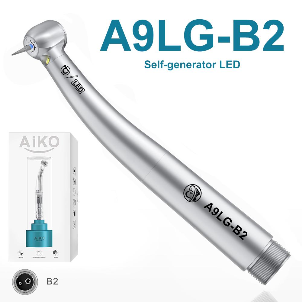 AiKO Series A9LG-M4/B2 Dental Self-generator LED Air Turbine Handpiece High Speed Quattro Spray Standard Head 2/4 Hole Dental Tool