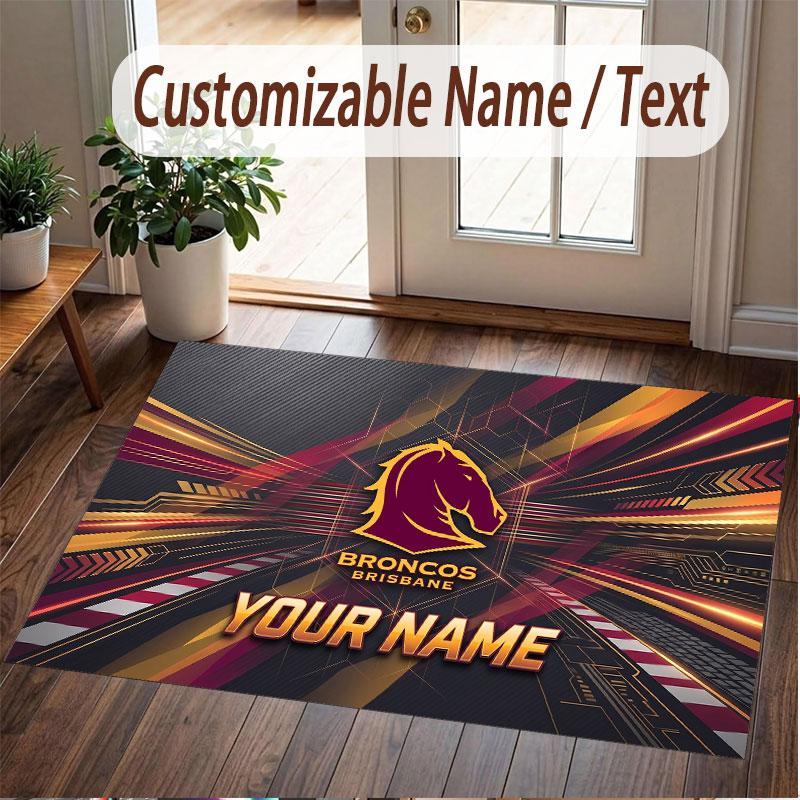 Benutzerdefinierter Teppich Brisbane Broncos Muster Druck Name Text Weicher Rutschfester Boden Teppich für Zuhause Innen Dekoration