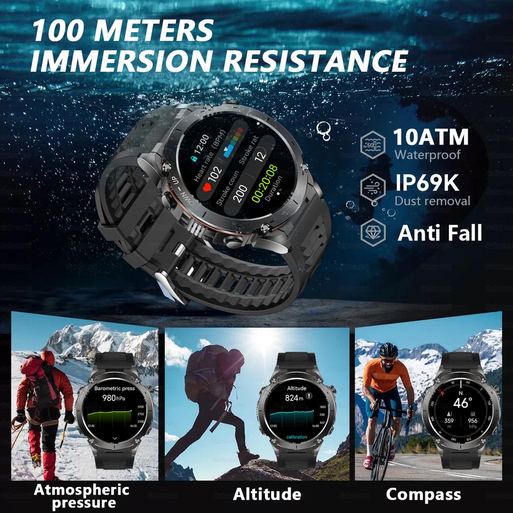 New Military GPS Smart Watches Men 1.43" AMOLED Screen Built-in GNSS Compass 10ATM Waterproof Sport Outdoor Tracking Smartwatch