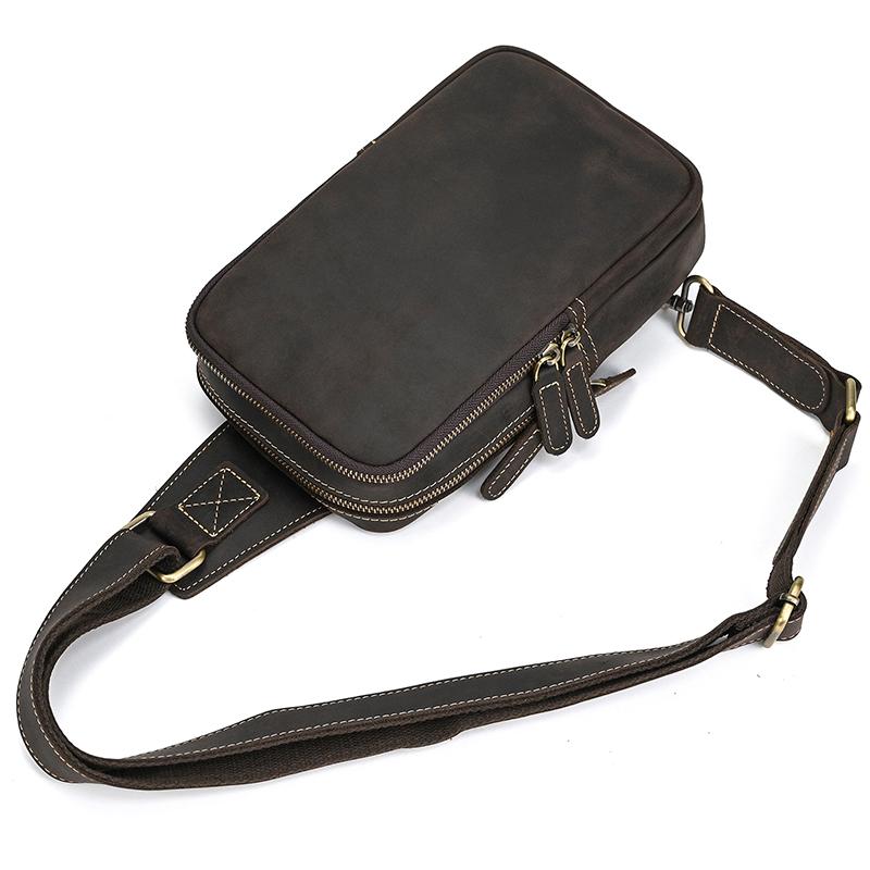 Simple Style Leather Chest Bag Crazy Horse Leather Retro Chest Pack Sling Bag Crossbody Chest Packs Thick Cowhide Men's Bags