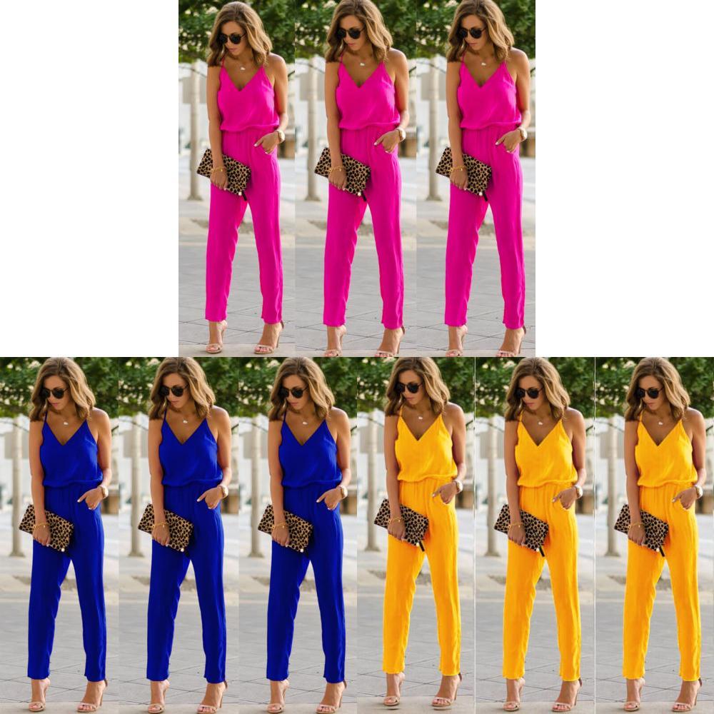 Eleganter Damen-Jumpsuit mit Spaghettiträgern, weitem Bein und V-Ausschnitt