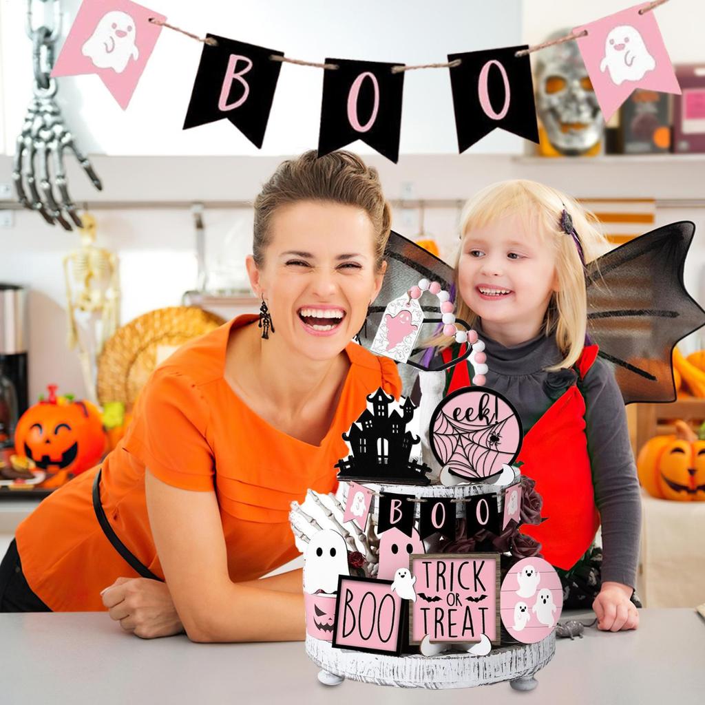 Halloween Table Decorations 13 Pieces Halloween Shelf Decor Boo Ghost Themed Wooden Sign Cute For Holiday Farmhouse Apartment