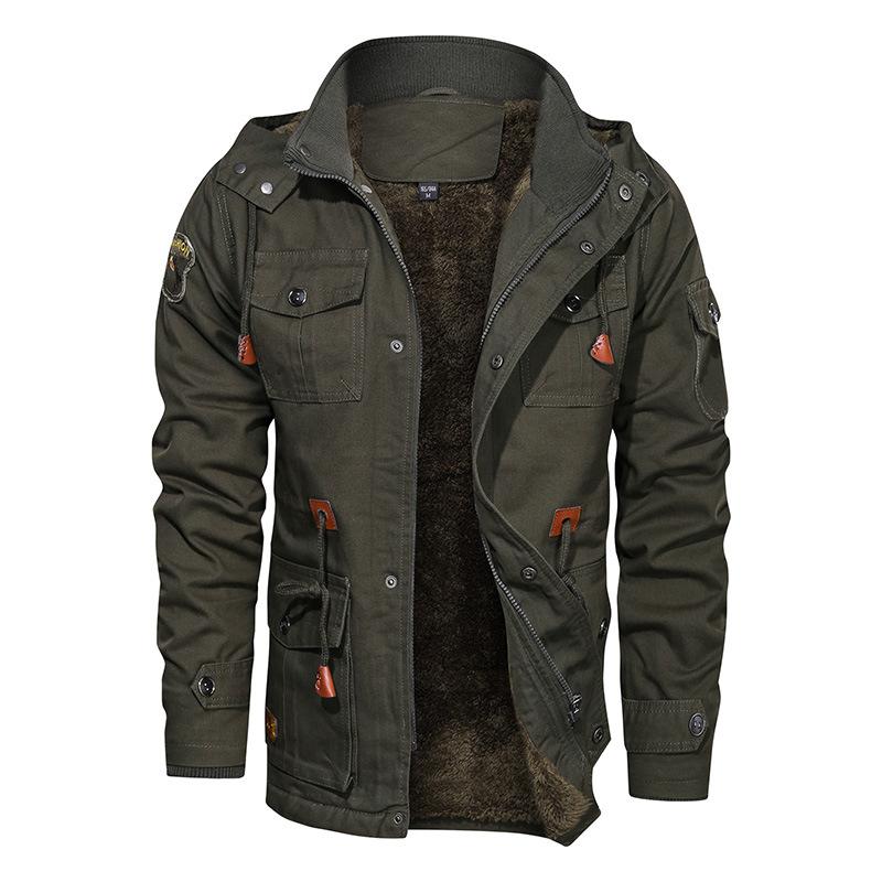 Autumn Winter Men's Cotton Wash Jacket Detachable Hooded and Fleece Thickened Mid-length Jacket for Men