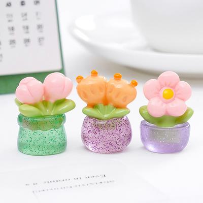 2Pcs Car Dashboard Decor Mini Resin Cute Sunflower and Tulip Miniature