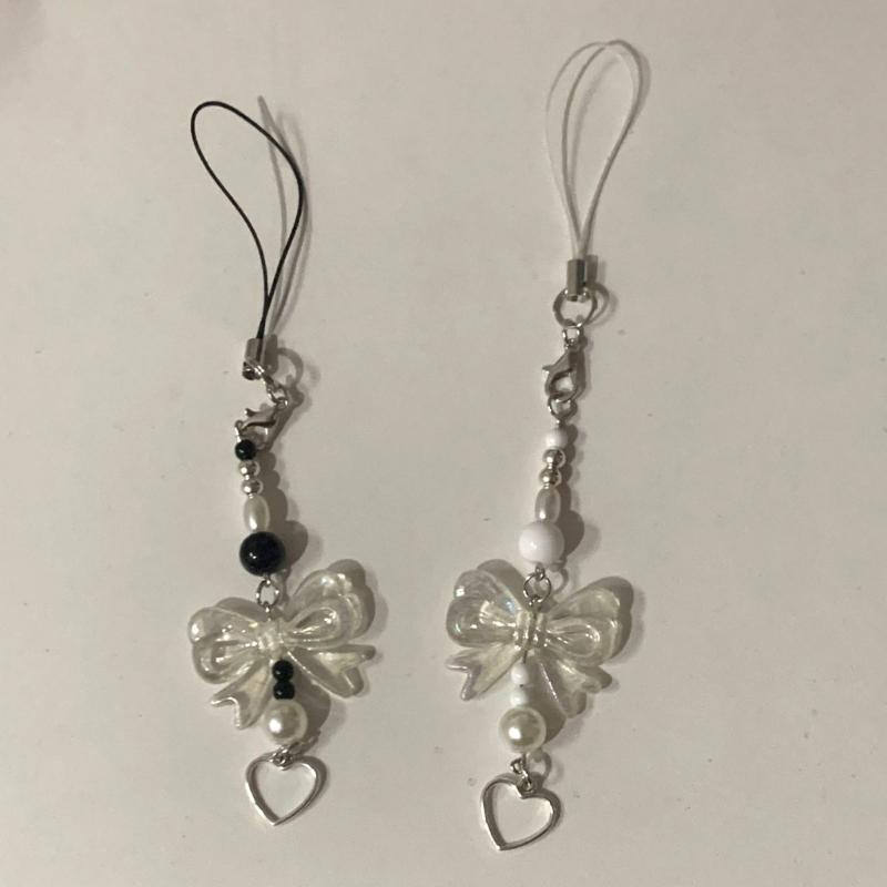 Bows Shape Phone Lanyard Bowknot Heart Pendant Wrist Strap Detachable Phone Chain Keyring Portable Accessory for Women