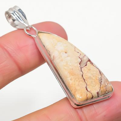 Natural Fossil Coral Gemstone Handmade 925 Sterling Silver Pendant 2.21" s1U08