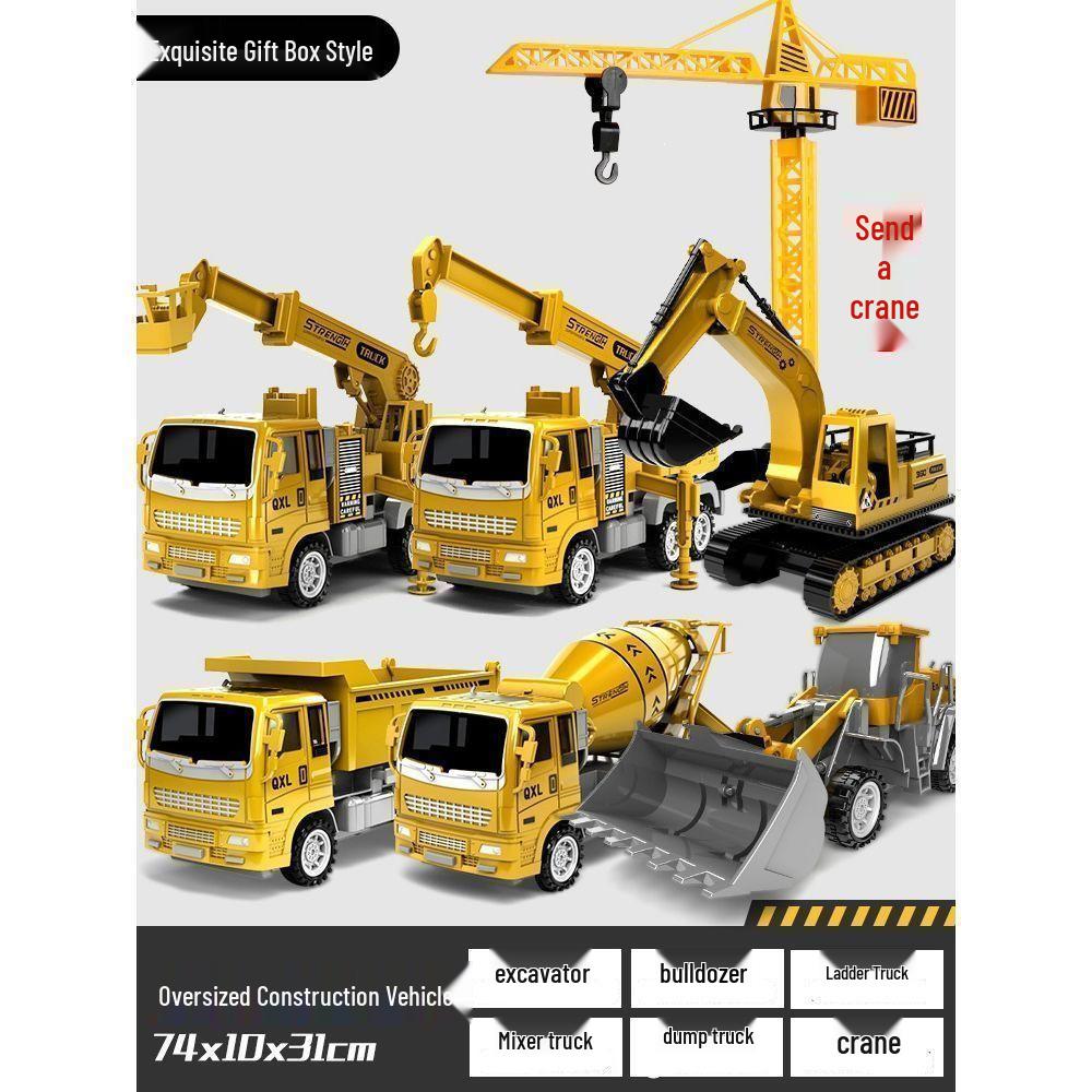Construction Vehicle Toy Set: Digger, Excavator, Cement Mixer, Crane