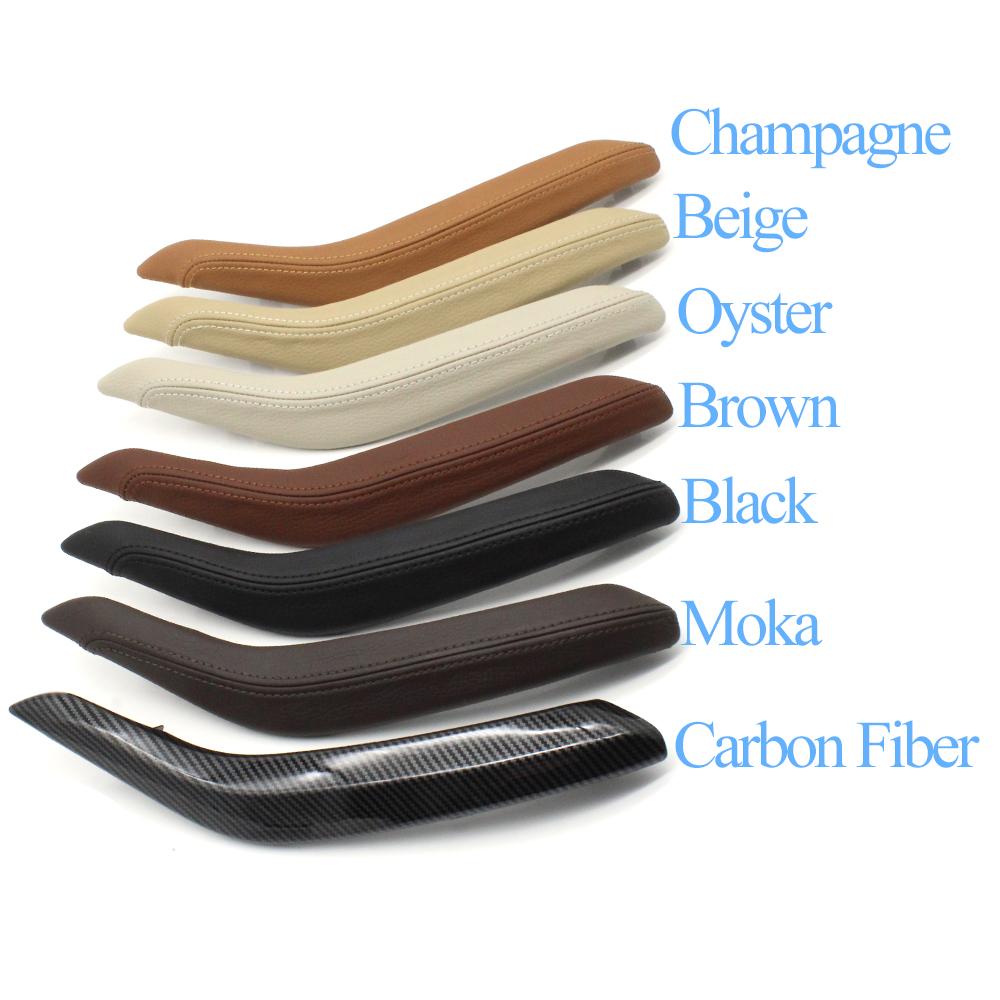 Beige Black Car Interior Passenger Front Rear Door Pull Handle Outer Leather Cover Trim Set For BMW X5 X6 F15 F16 2014-2018