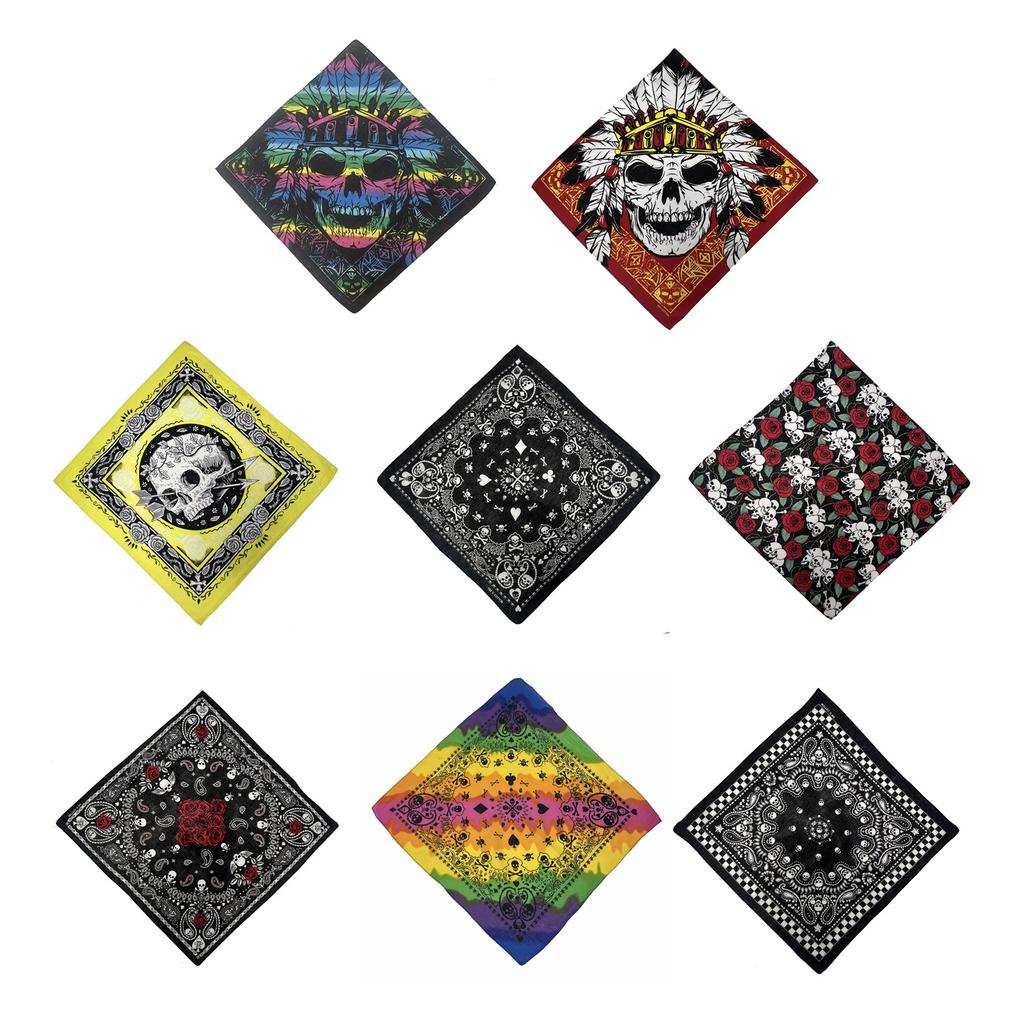 Skull Neckerchief for Women Men Fashion Print Headwrap Turban Scarf Bandannas for Festival Holiday Party Wear