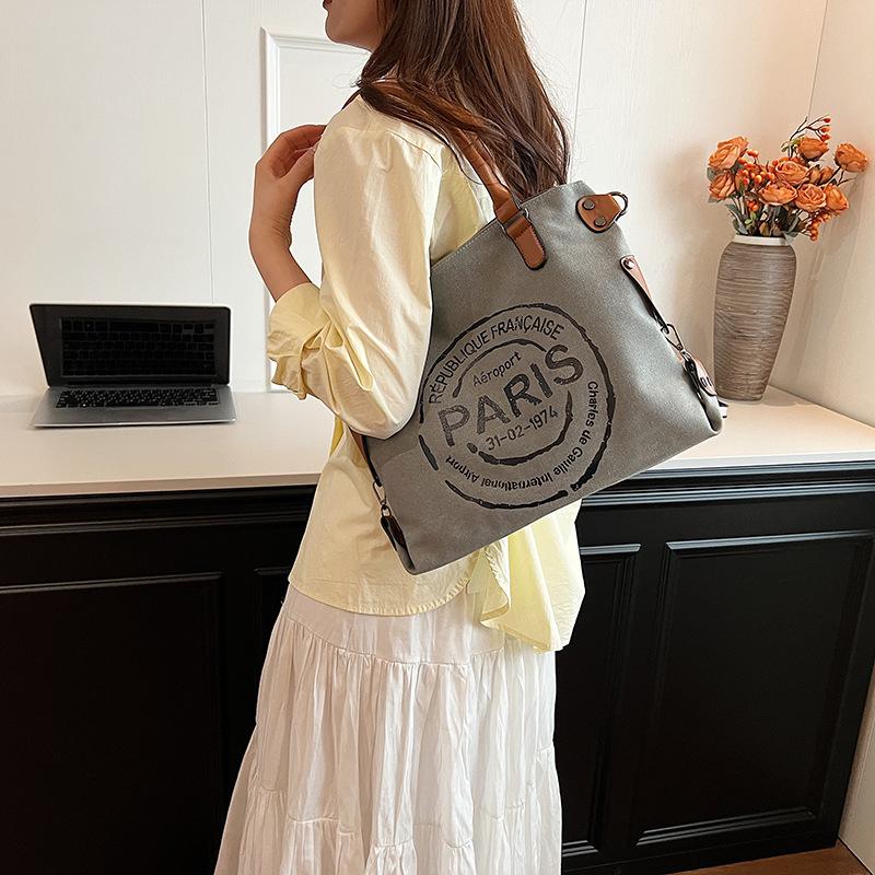 Hand new canvas trendy fashion women's bag letter large capacity tote bag casual commuter shoulder messenger bag