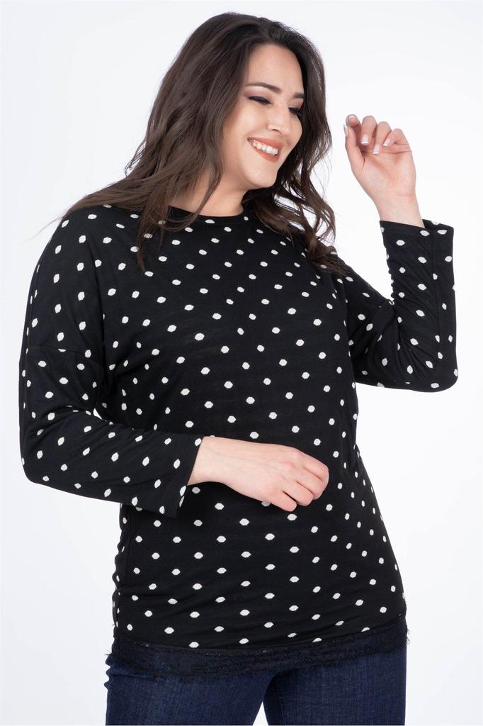 Damen-T-Shirt mit Bluse aus gekämmter Baumwolle in großen Größen und Spitzenrock