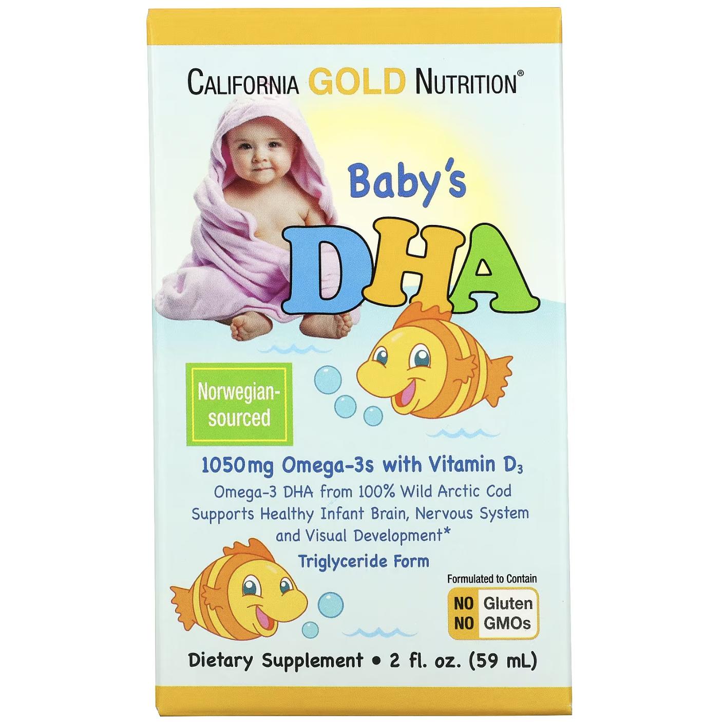 

California Gold Nutrition, Детская ДГК, омега-3 и витамин D3, 1050 мг, 2 жидкие унции (59 мл)