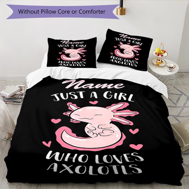 3pcs Custom Name Axolotl Bedding Set Duvet Cover Closure Includes 1 Duvet Cover & 2 Pillowcases, Soft and Comfortable for All Seasons.