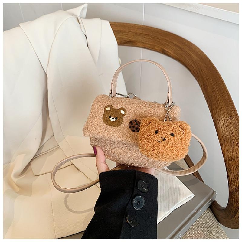 New Plush Fashion Cute Bear Cartoon Portable Small Square Bag Versatile Messenger Bag