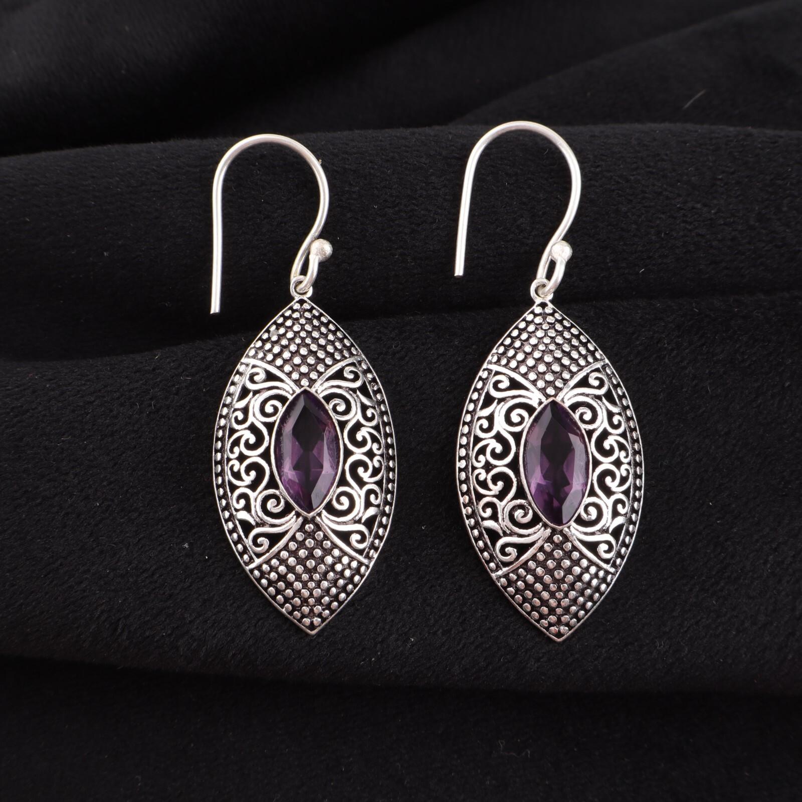 

Amethyst Gemstone 925 Sterling Silver Jewelry Dangle Earrings 2.15 For Gift CE-20-10