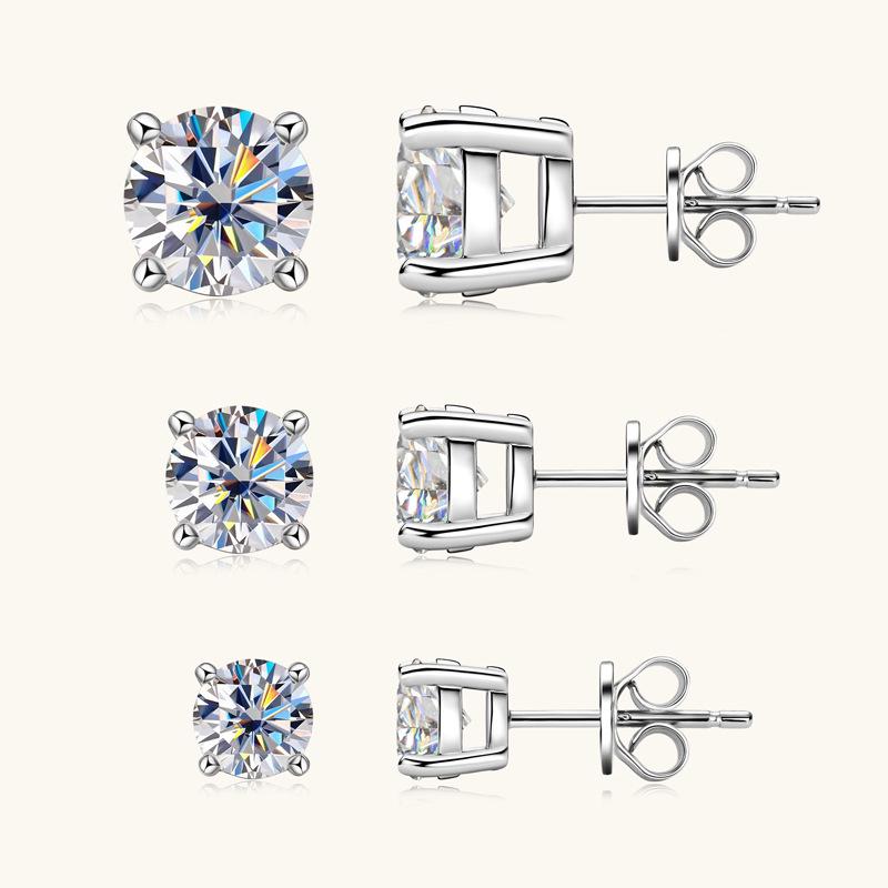 Klassische Moissanit Ohrstecker mit vier Krappenfassungen aus S925 Sterlingsilber für Damen - Elegantes Design