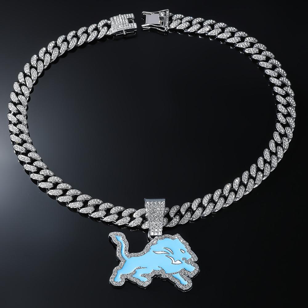 Herren Damen Hip Hop Blauer Wolf Anhänger Halskette Mit 13mm Kristall Kubanische Kette HipHop Iced Out Bling Halsketten Mode Charm Schmuck