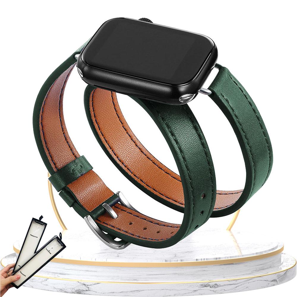 Double Tour leather Strap For Apple Watch ultra band 49mm 45mm 42mm 44mm Series 8 7 6 Se 5 4 3 2 Iwatch 6 38mm 40mm Correa 41mm