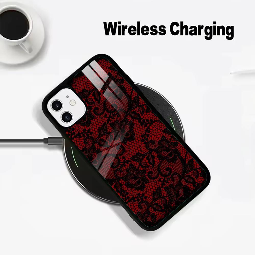 L-Lace Print Pattern Phone Case For IPhone17 16 15 14 13 12 11  Pro Max 16/15/14Plus Wireless Charger Cover Funda