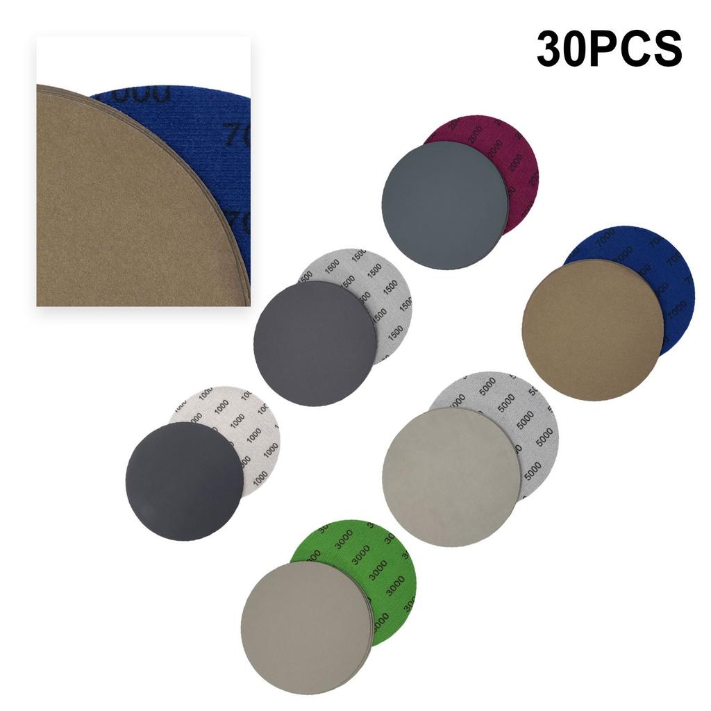30pcs 5 inch 125mm Hook&Loop Wet/Dry 1000 1500 2000 3000 5000 7000 Sanding Discs