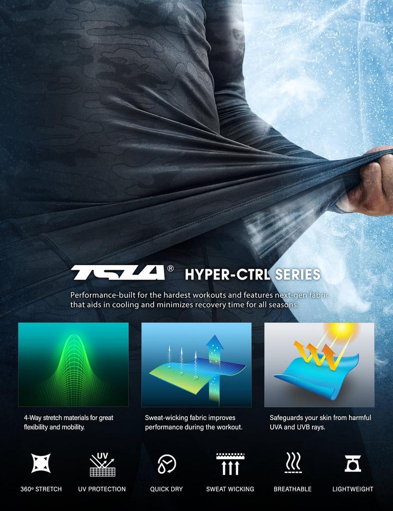 Tesla Round Neck Sports Shirt Compression Power Stretch Underwear All-Season [UV Protection, Sweat-Wicking, Quick-Drying] Wear, MUD01-JPK_S