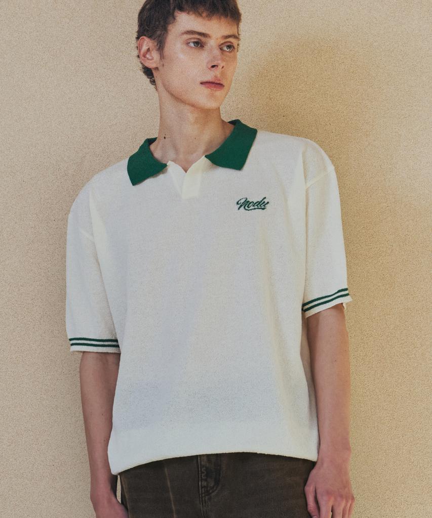 NODU Summer Vivid Color Block Collar Knit [Ivory]