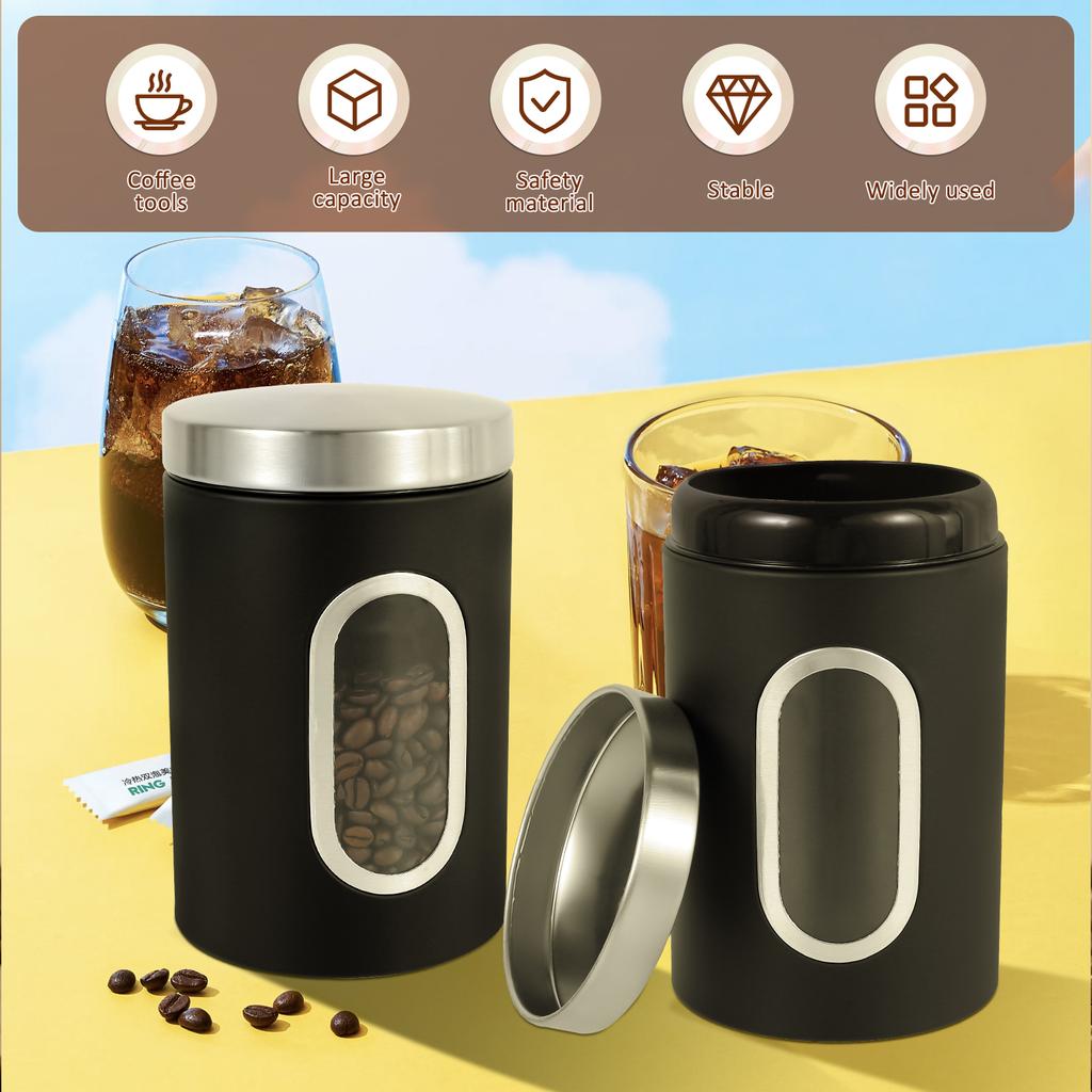 Airtight Coffee Canister Stainless Steel Food Storage Canisters with See Window Coffee Tea Sugar Container Set with 3 Spoons