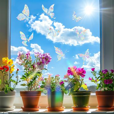 Autocolante Colorate cu Fluturi Laser pentru Uși și Ferestre Balcon Fundal Casă Înfrumusețare și Decorare Autocolante Fereastră