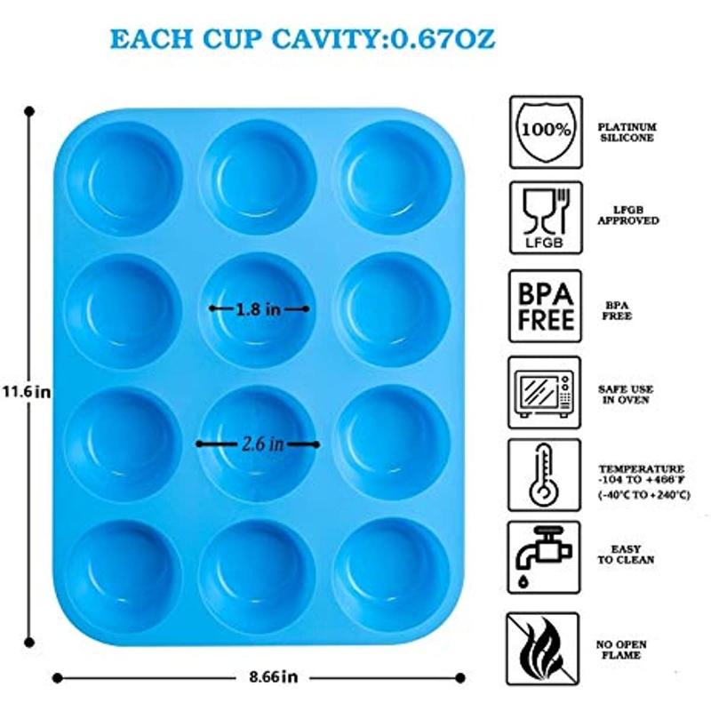 Nonstick Silicone Muffin Pan - Muffin Molds for Muffins and Cupcakes Cupcake Silicone Molds Baking Accessories - 12 X Muffin Molds (12-Red+Blue)