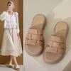 Temperament One-word Open-toed Cool Slippers Women's 2025 Summer New Outer Wear Thick-soled Square Head Large-size Foreign Trade Women's Shoes Wedge H