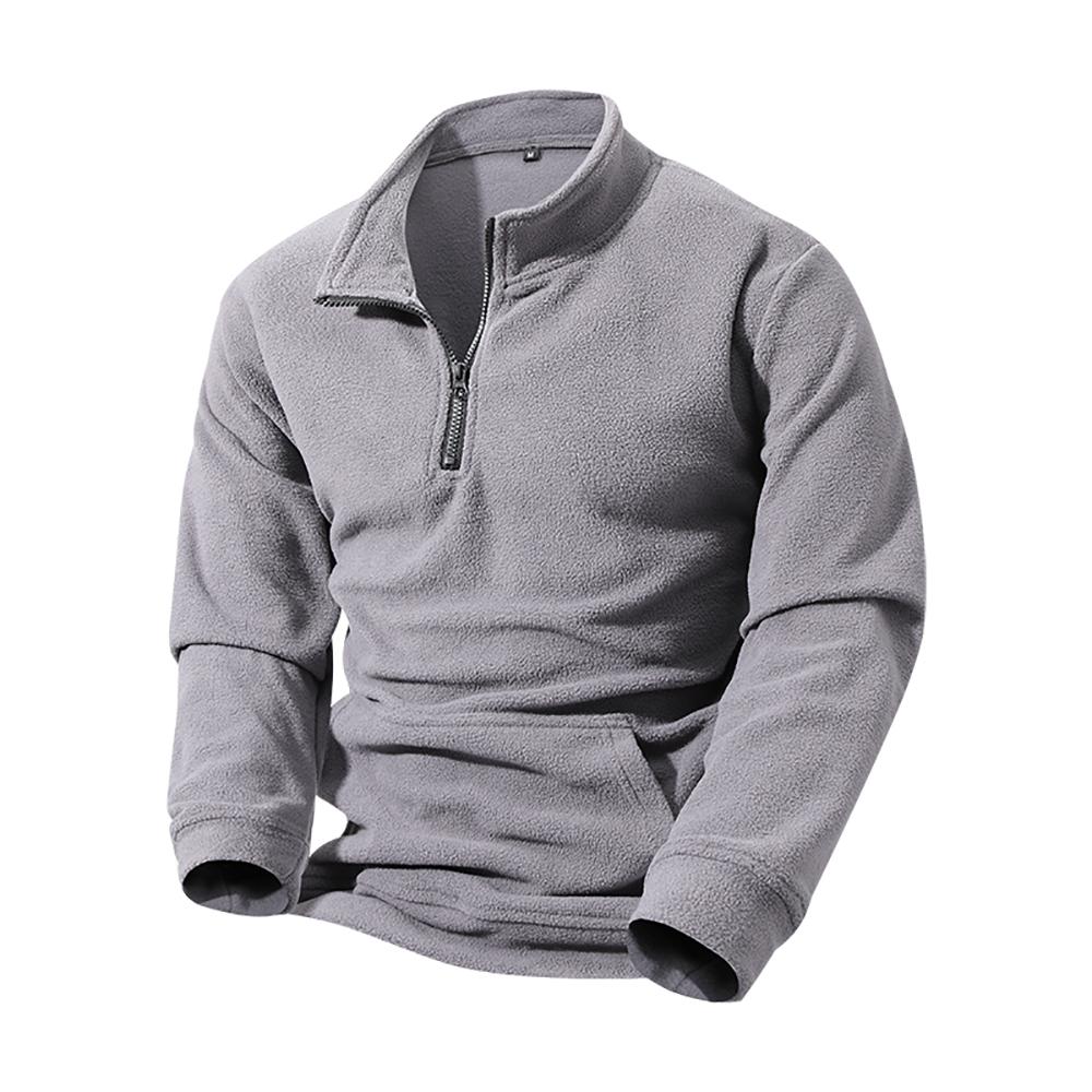 Men's New Fashion Solid Color Half Zipper Hooded Sweatshirt Fleece Long Sleeve Casual Loose Outdoor Warm Breathable