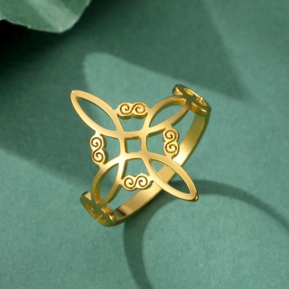 LIKGREAT Vintage Witch Knot Ring for Women Men Stainless Steel Finger Rings Wicca Protection Good Luck Amulet Pagan Jewelry Gift
