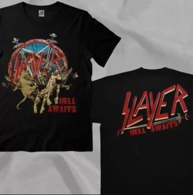 Maglietta Tour Slayer Hell Awaits | Maglietta Vintage Nera a Doppia Faccia per Fan