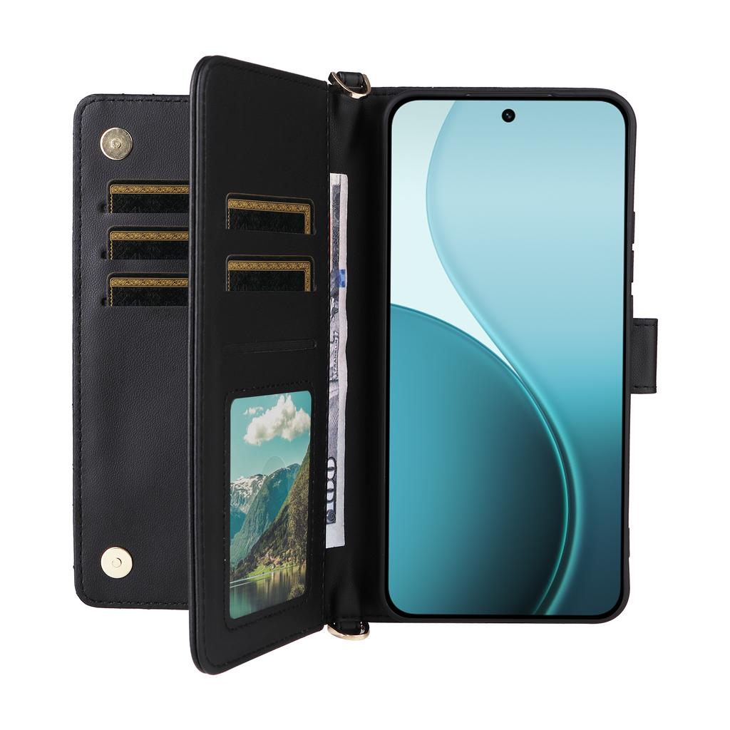 For Oppo Reno14 Pro 5G (Global) Case with Shoulder/Wrist Strap Leather Phone Cover Stand Wallet