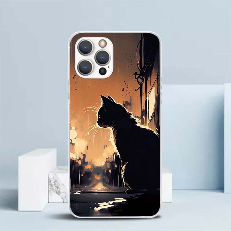 Anime Cat Rain Animal Soft Cover for iPhone 16 17 Air 15 14 Pro Max 16E Phone Case 13 Mini 12 11 7 SE 8 Print Pattern Fit Cases
