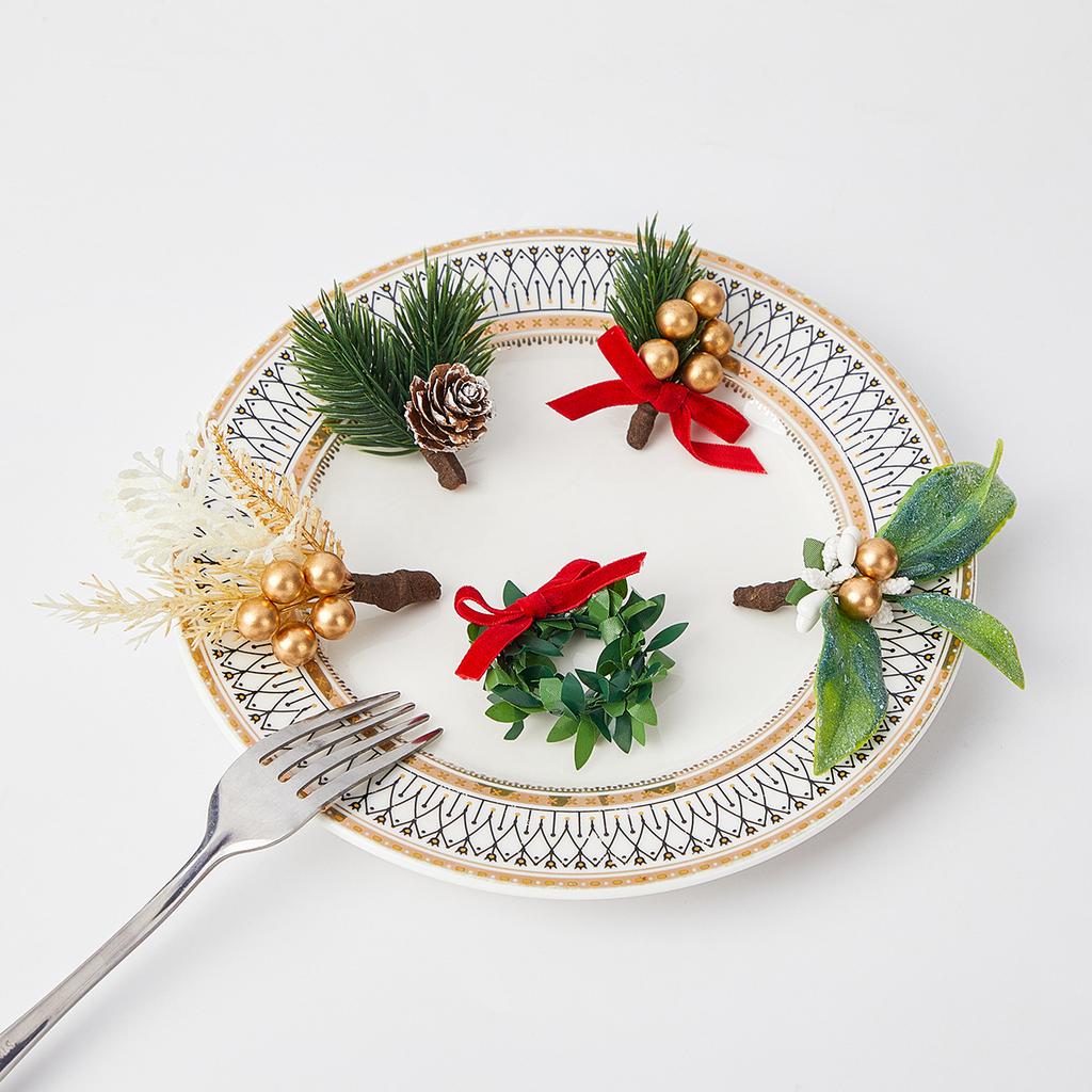 10pc Christmas Napkin Rings Red Pine Needle Wreath Napkins Plastic Buckle Hand Woven Napkin Loop Cloth Loop New Year Table Decor