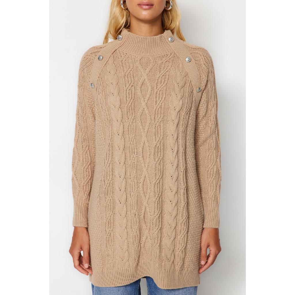 Accesorii kaki Tricotaj împletit cu păr detaliat Pulover Tctaw24ak00165