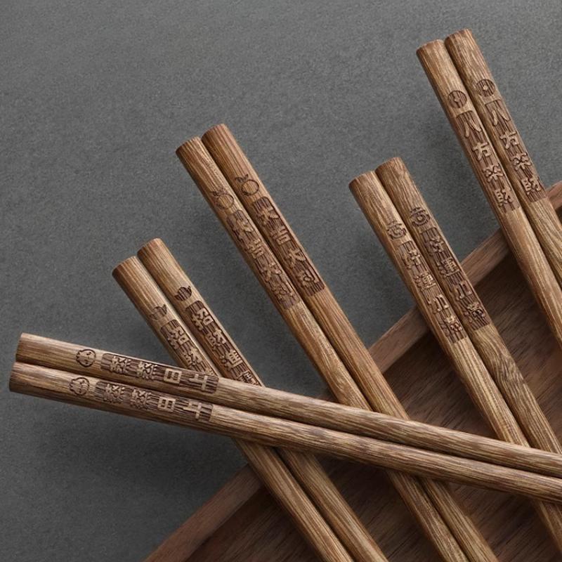 New Family Pack of Rosewood Chopsticks Lacquer-Free, Wax-Free Solid Wood Carved Chopsticks with Blessings