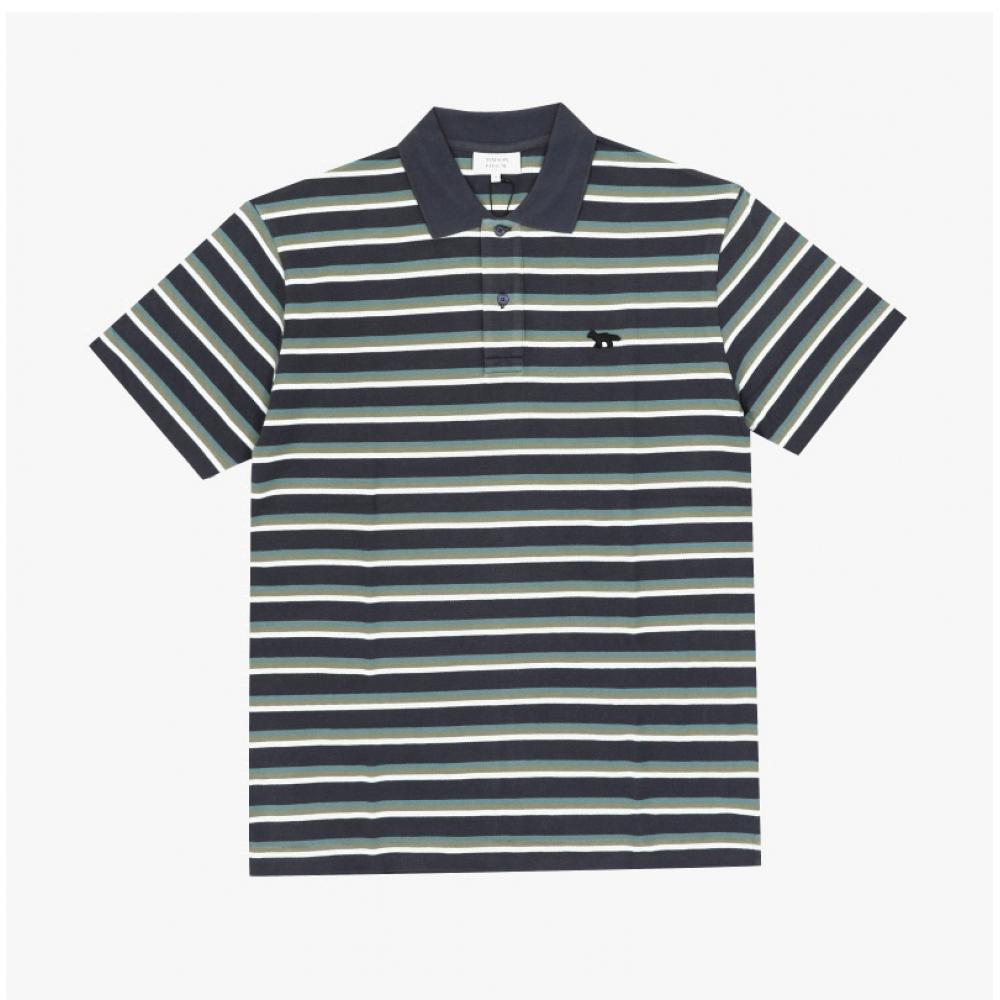 Maison KiTsun  Profile Fox Head PaTch Tricolor STripe Polo T shirT Om00209kj7010