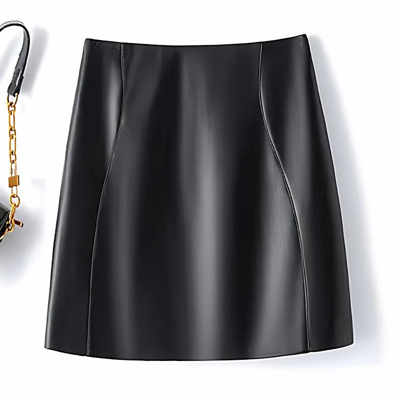 

Women s High Waist Genuine Sheepskin Midi Skirt - Slimming A-line Hip-hugging Design L чёрный