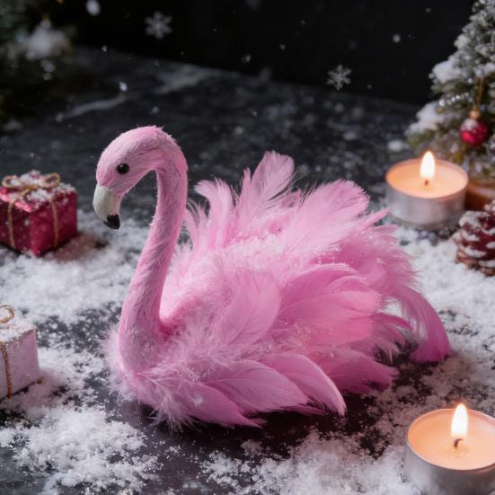 Flamingo Christmas Tree Topper Decoration Pink Artificial Feather Bird Decor with Clip/Spring Indoor Outdoor Garden Holiday Party Ornament