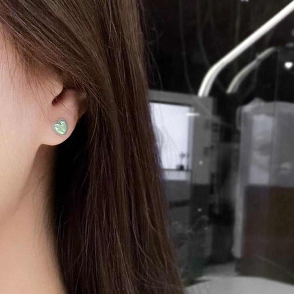 Women's Heart Powder Mini Silver Needle Earrings Set