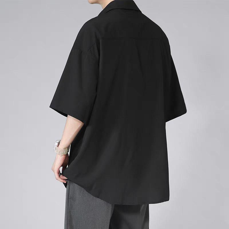 Solid Short Sleeve Turn-down Collar Capable Shirts Simplicity Handsome Loose Formal  Casual Summer Men's Clothing