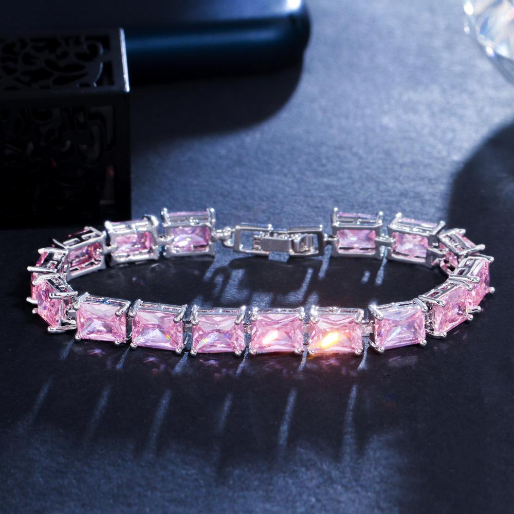 Rectangle Zircon Bracelet Multi-Color Optional Simple Gemstone Jewelry Women'S Gift