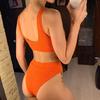 Sexy gerippter Badeanzug mit hoher Taille, Bikini, Damen-Bademode, zweiteiliges Bikini-Set, Badeanzug in Orange
