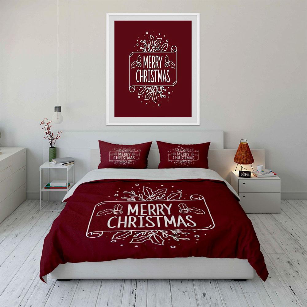 Merry Christmas Holly Design Bedding Duvet Cover Set Duvet Cover Pillowcases (1*Duvet Cover 2*Pillowcases, without duvet insert)
