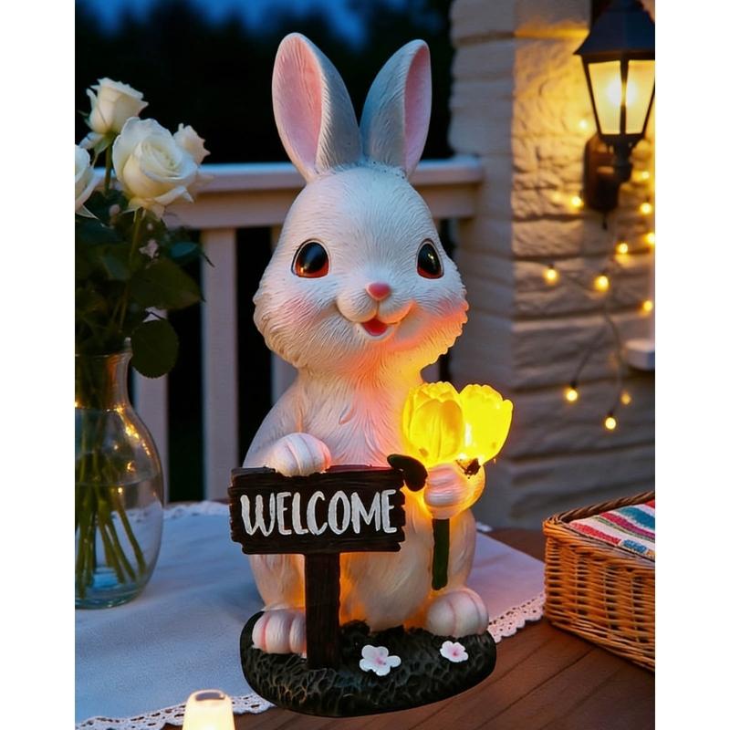 Solar Garden Rabbit Statues Outdoor Bunnies Figurine Decorations for Patios Yard Lawn Ornament Easter Housewarmings Gift