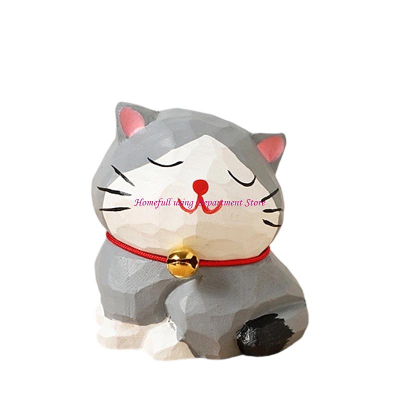 Деревянная скульптура кошек Домашний акцент Фигурка кошки Ретро Украшение для дома Скульптура Настольное животное